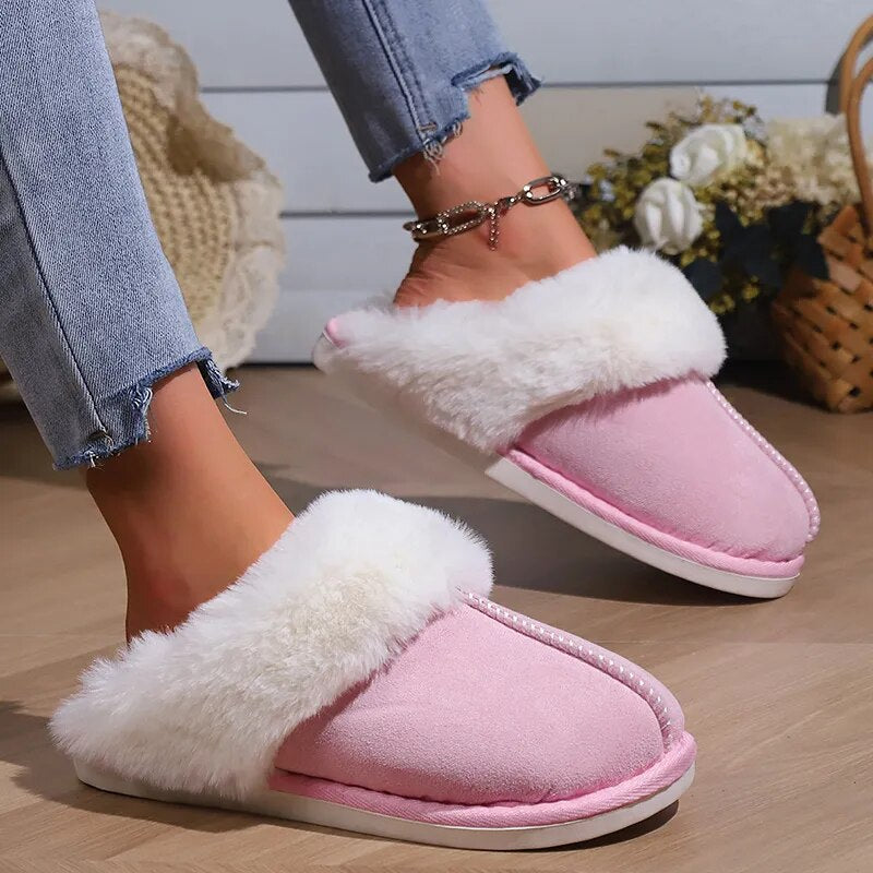 Winter Faux Suede Plush Closed Toe Slippers.