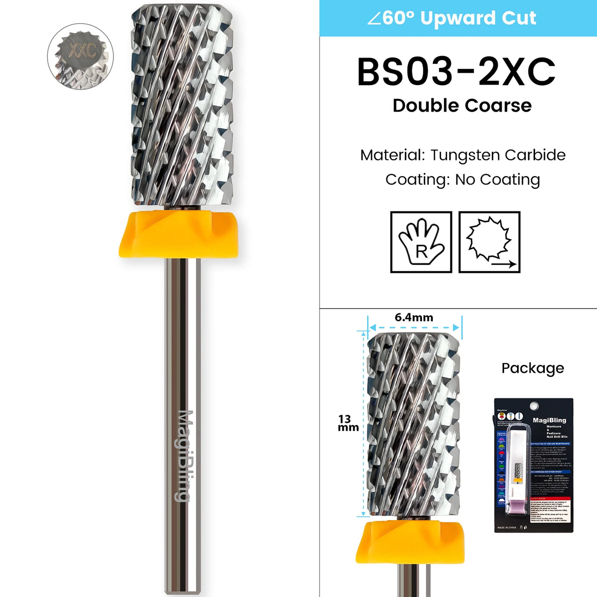 3/32" MagiBling Professional Manicure Nail Drill Bits for Hard Acrylic Gel