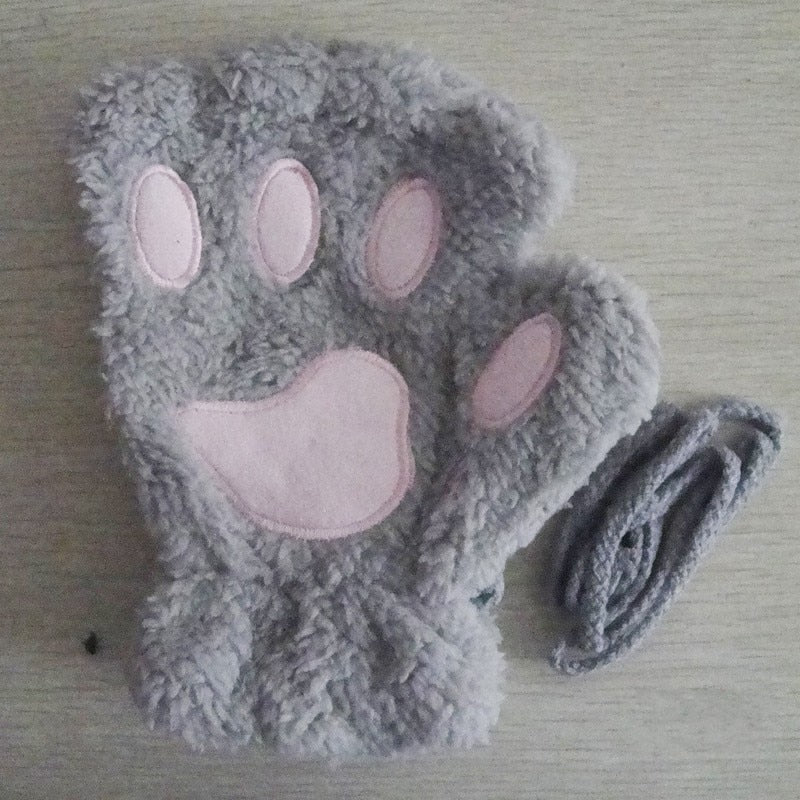 Winter Faux Fur Plush Warm Half Finger Mittens/Gloves.