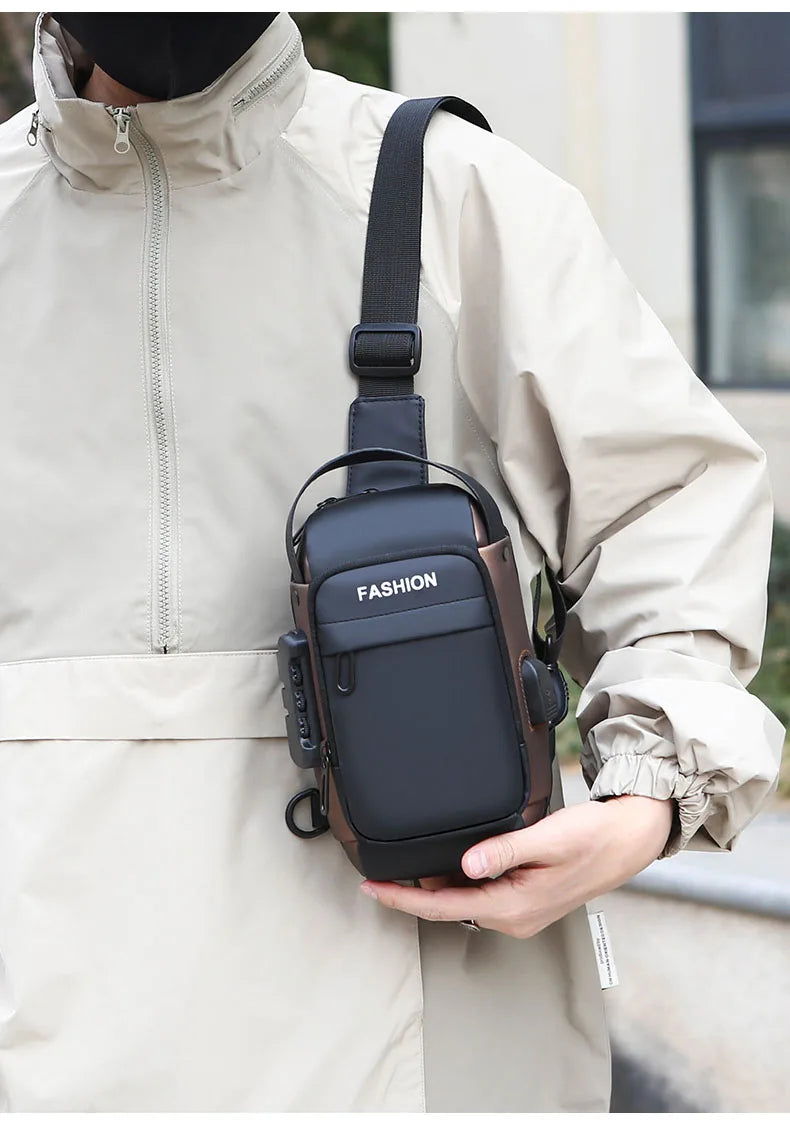 Men's Anti Theft USB Charging Crossbody Bag