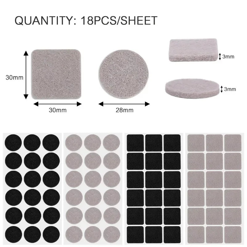 18/180Pcs  Round/Square Felt Adhesive Non-Slip Furniture Pads