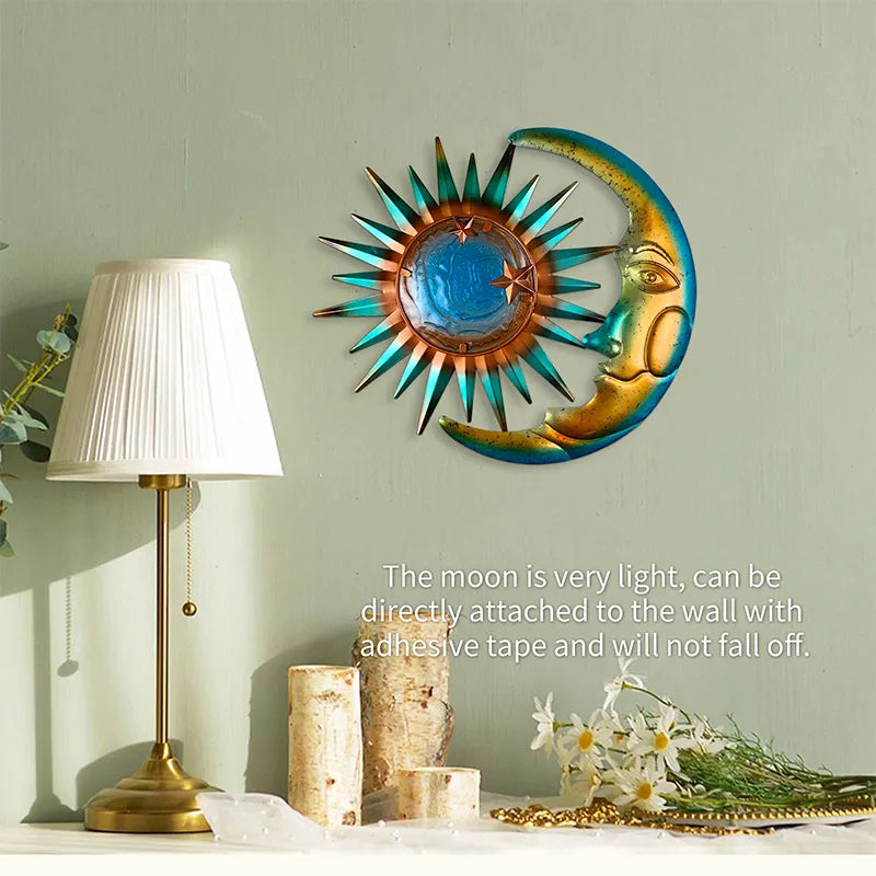 Indoor/Outdoor Metal Moon And Sun Wall Decor.