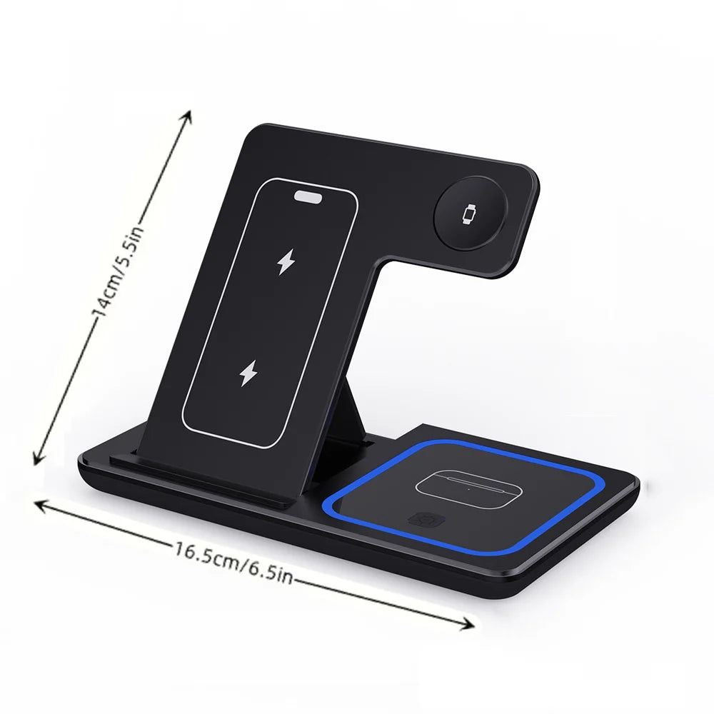3 in 1 100W  Foldable Wireless Night Light Fast Charging Station For iPhone 16 15 14 13 12 And Apple Watch Airpods