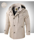 Men's Mid-length Hooded Multi-pocket Slim-fit Jacket