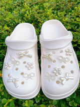 12 Off-White Bows Flowers And Pearl Shoe Accessory Clips
