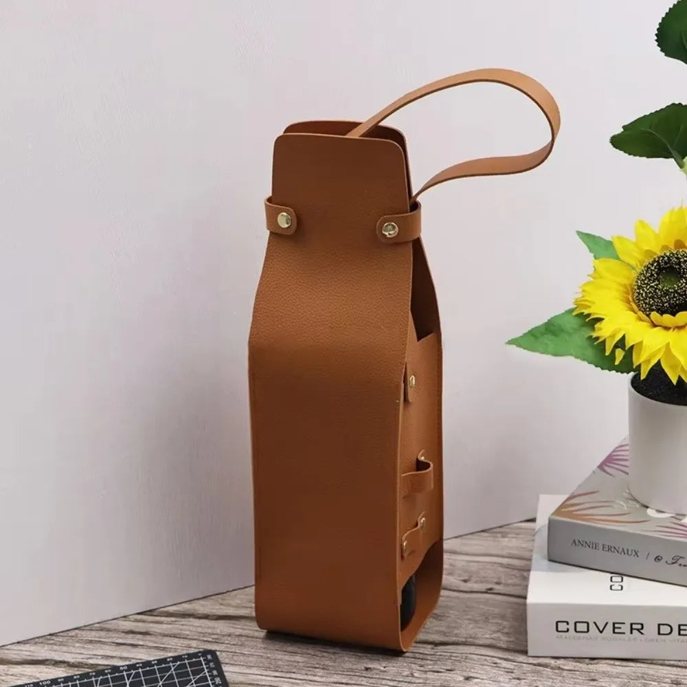 PU Leather Double Layer Reusable Wine Bag