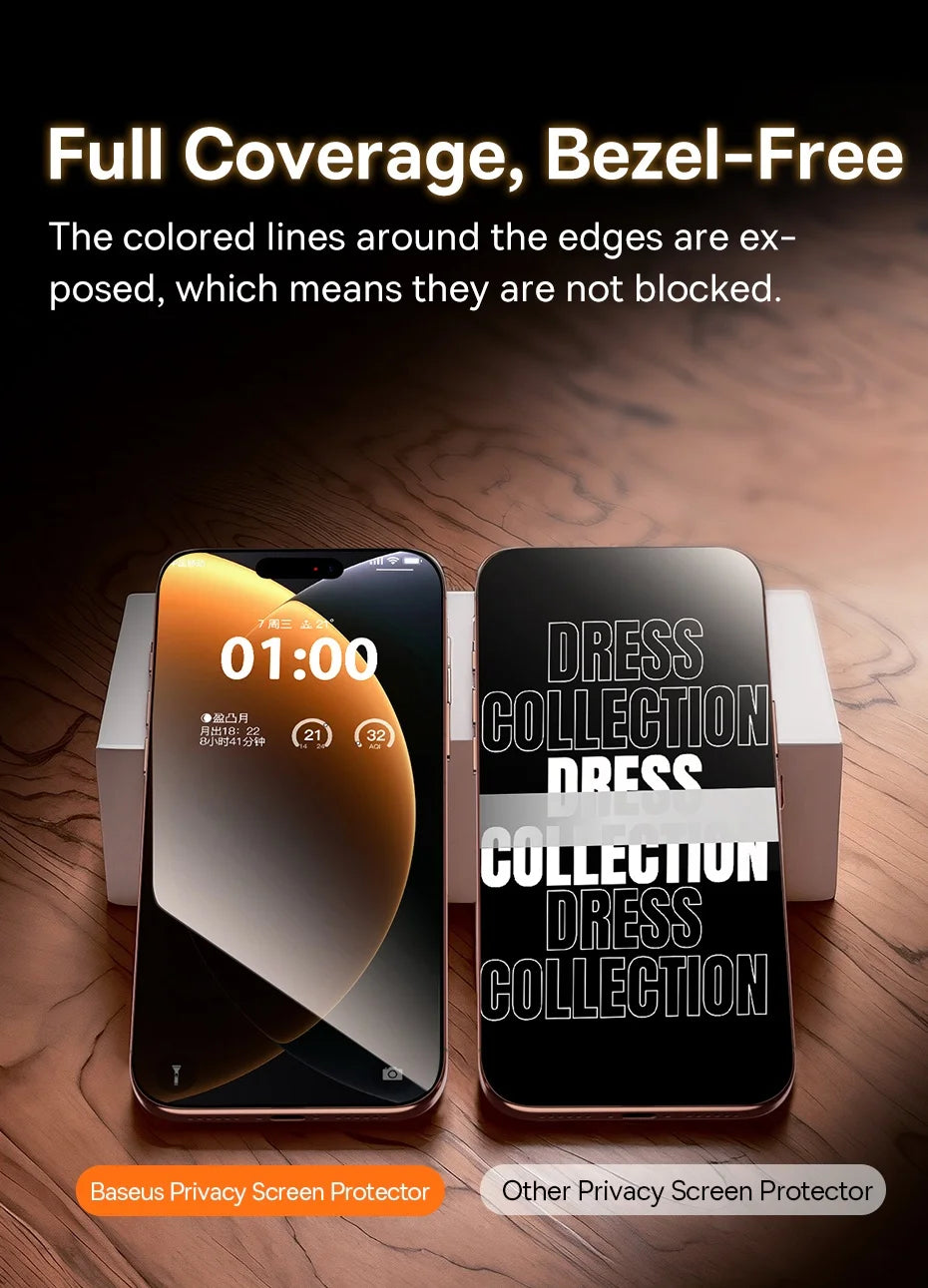 Baseus 0.4mm Corning Tempered Glass Anti-Peeping Screen Protector For iPhone 13 14 15 16 17 Max Pro