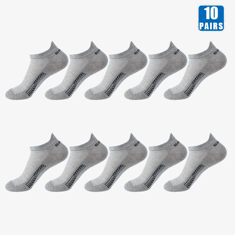 10 Pairs Cotton Breathable Mesh Sports Ankle High Socks For Men And Women