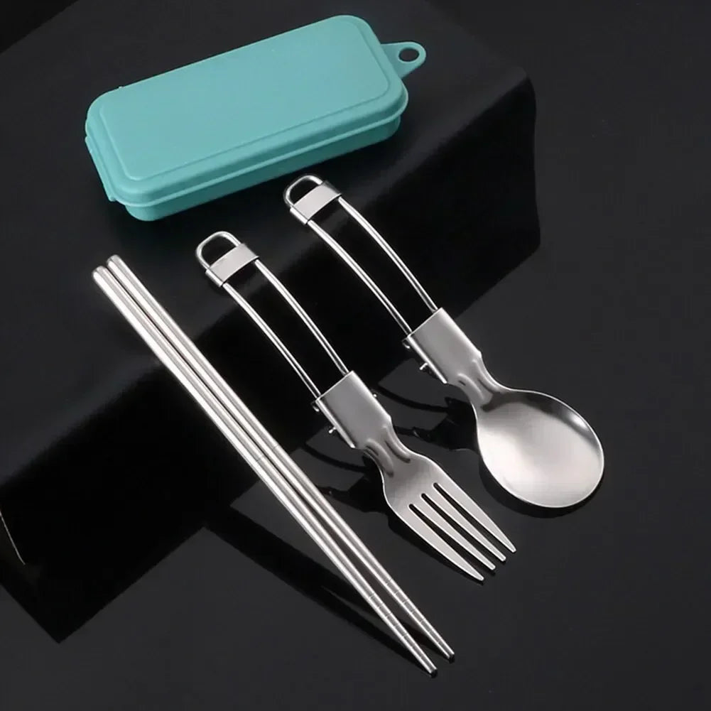 Stainless Steel Folding Spoon Fork Set With Case