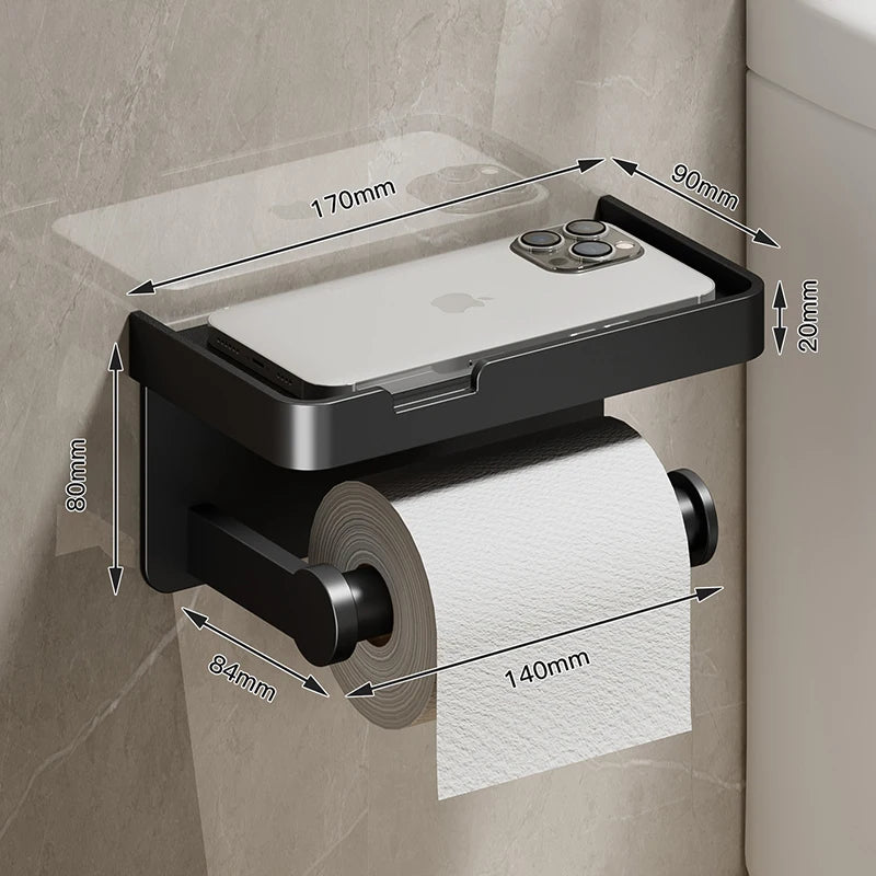 Aluminum Wall Mount Toilet Paper Holder With Phone Shelf Accessories