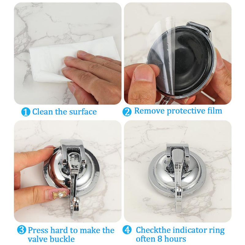 Reusable Heavy-Duty Chrome-Plated Suction Cup Hooks For Bathroom Showers.