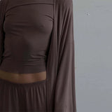 Women's 3 Piece Off Shoulder Sleeveless Cropped Tank Top With Elastic Wide Leg Pant And Long Cardigan