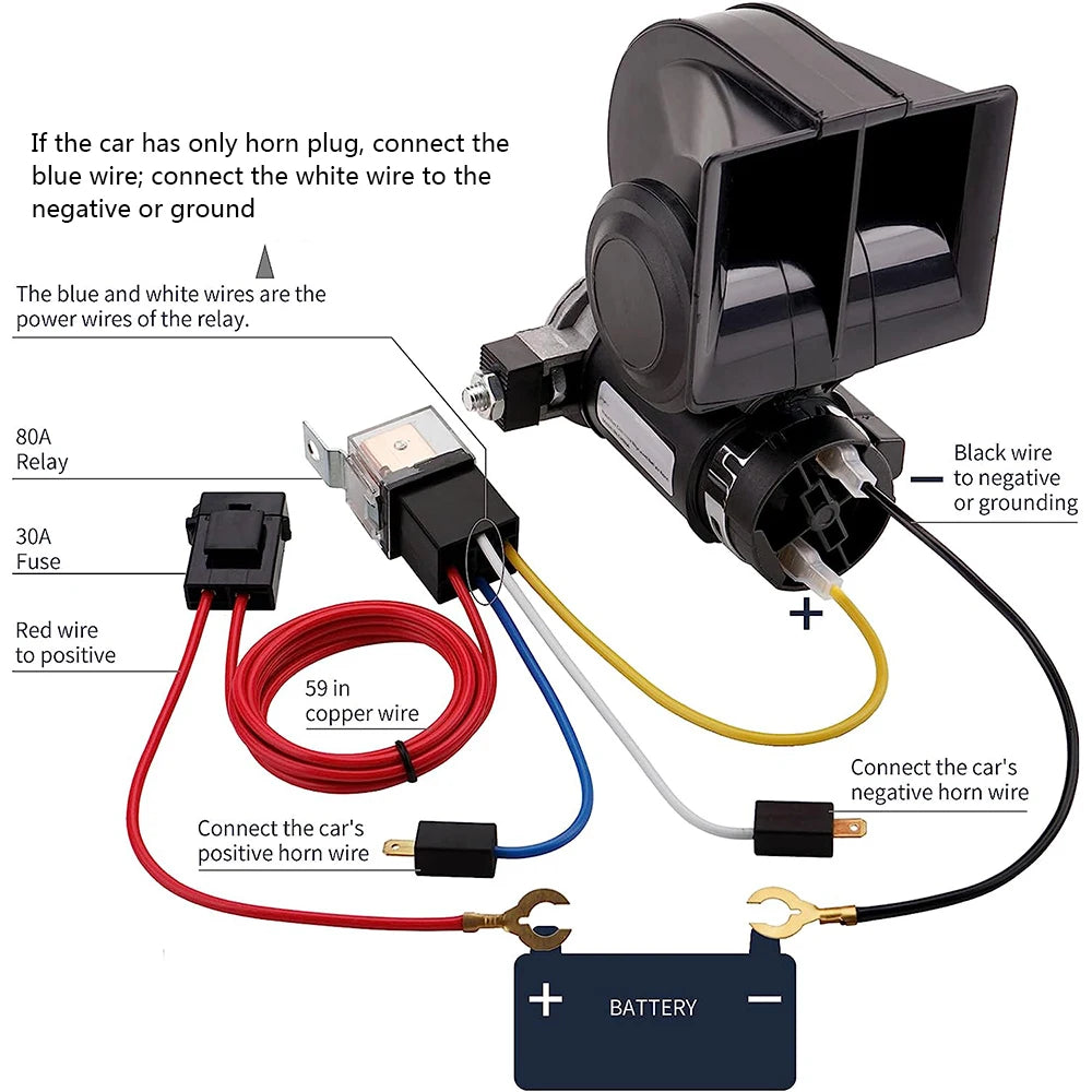 FARBIN Snail Air Horn With Compressor Relay Harness 12V 150db  For Trucks, Cars Or Motorcyles
