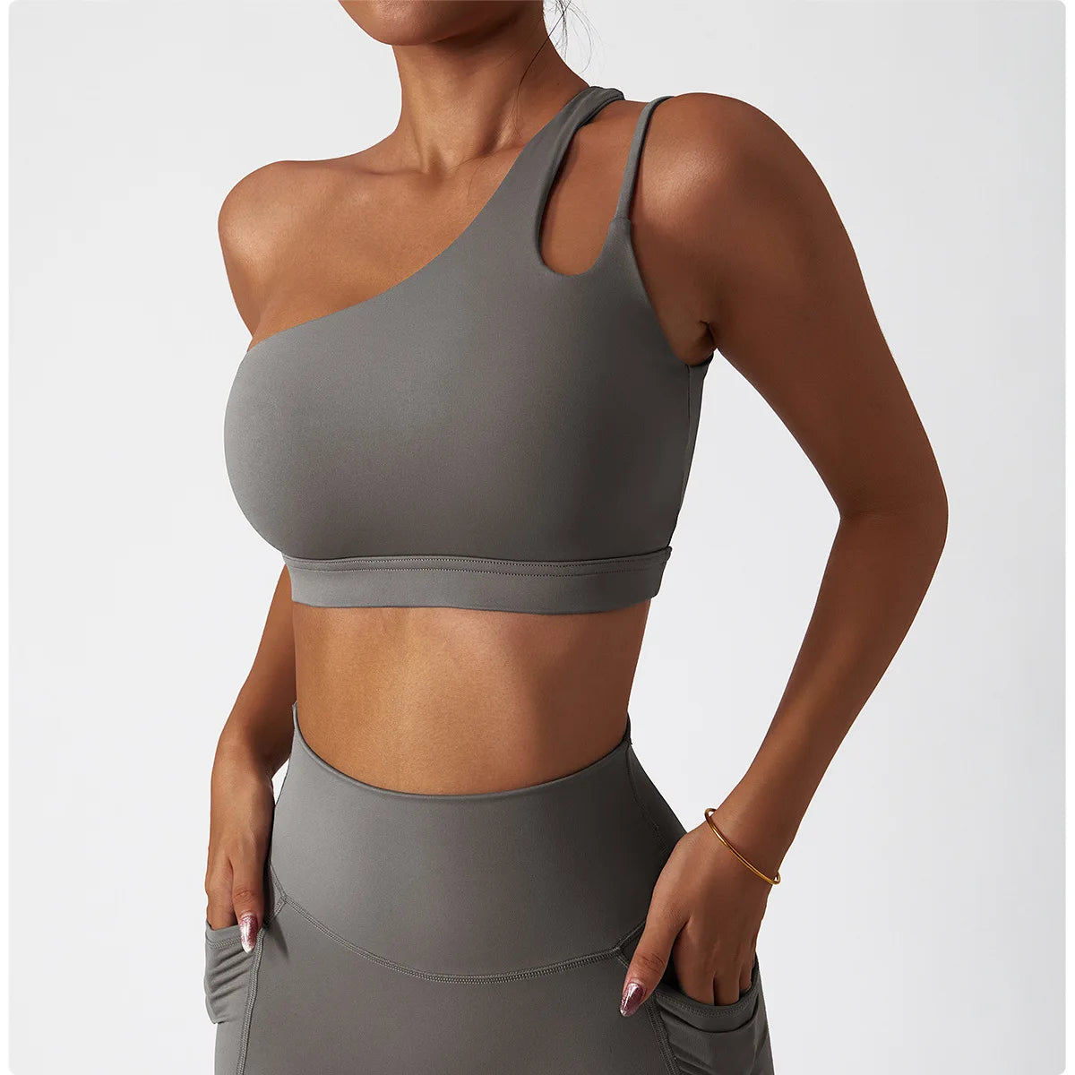 Single Strap, Stretchy Sports Bra With Pads