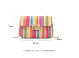 Women's Straw Rainbow Stripe Shoulder Crossbody Handbag With Chain Strap