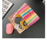 Women's Straw Rainbow Stripe Shoulder Crossbody Handbag With Chain Strap