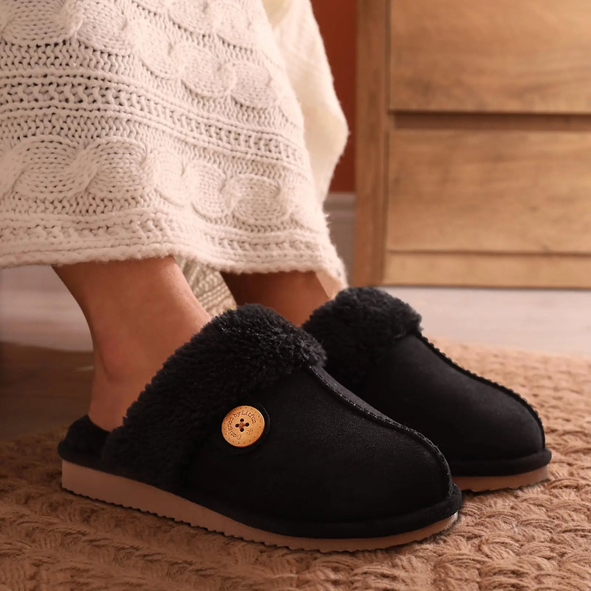 Evshine Women's Fur Plush Warm Slippers With Rubber Soles