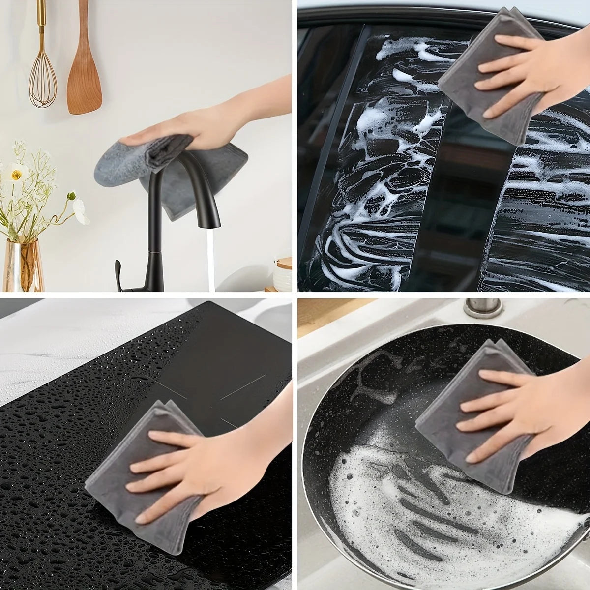 Durable Reusable Polyester Black Microfiber Kitchen Cleaning Cloths