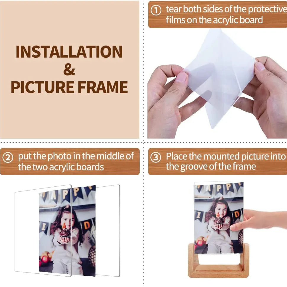 Desktop Acrylic Photo Frame With Wooden Stand