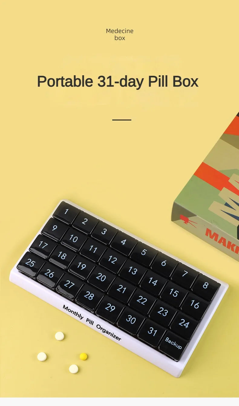 Portable 31 Days Medicine Box With Detachable Compartments