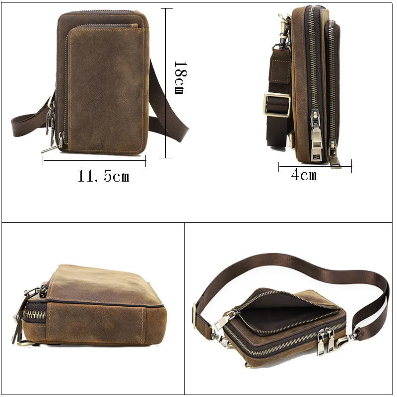 2023 Men's Leather Crossbody Bag With Mobile Phone Pouch. – Axon Rewards