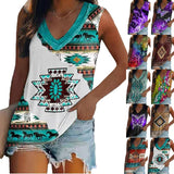 Women's Sleeveless Multi-pattern T-shirt.