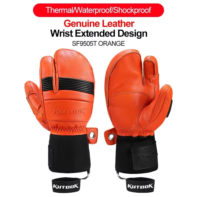 KUTOOK Men's Goatskin Leather Waterproof Thermal Gloves