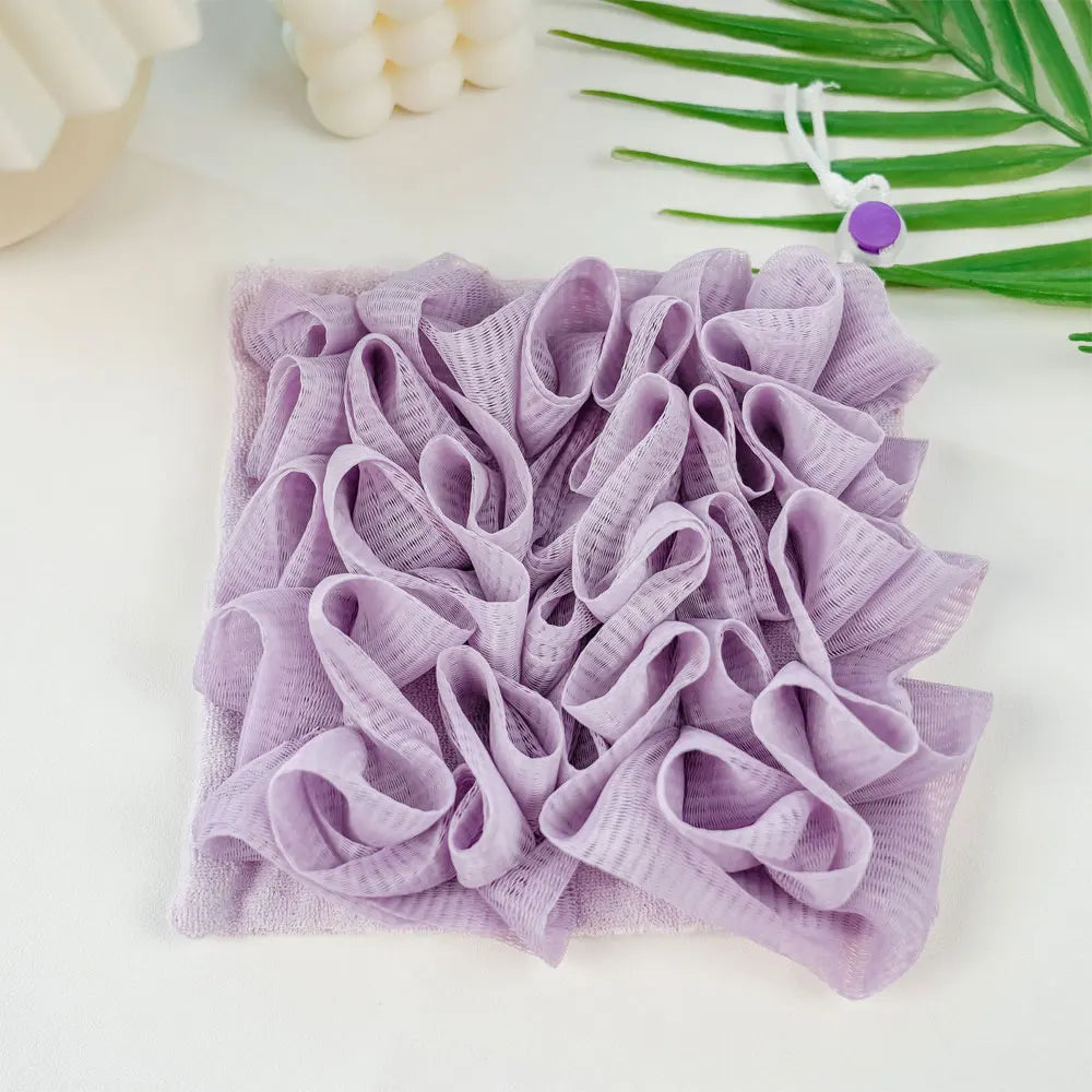 2-In-1 Bath Ball Towel Loofah With Drawstring Closure