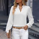 Women's V-Neck, Long Mesh Sleeve Blouses.