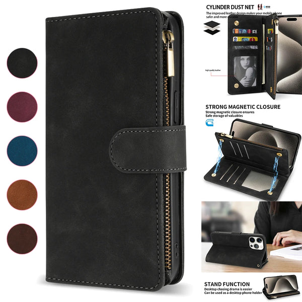 Magnetic Wallet Flip Leather Case For iPhone 15 Pro Max 14 Plus 13 Mini 12 11 SE 2020