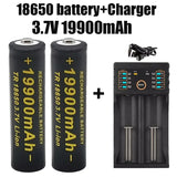 100% 18650  Rechargeable-Lithium Battery 3.7V 19900 Mah for Flashlight +201 charger