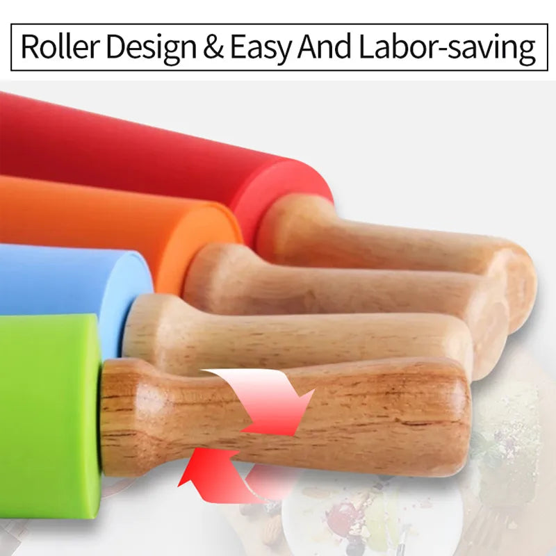 Silicone Non-Stick Rolling Pin With Plastic OR Wooden Handle. Pas