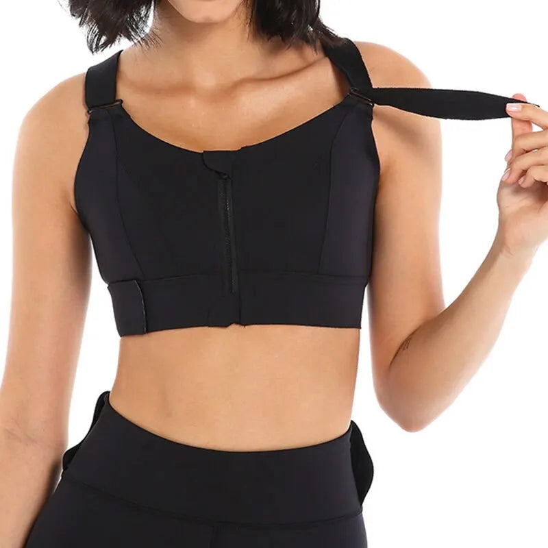 Adjustable Zip Front Sports Bras With Full Coverage And Removable Pads