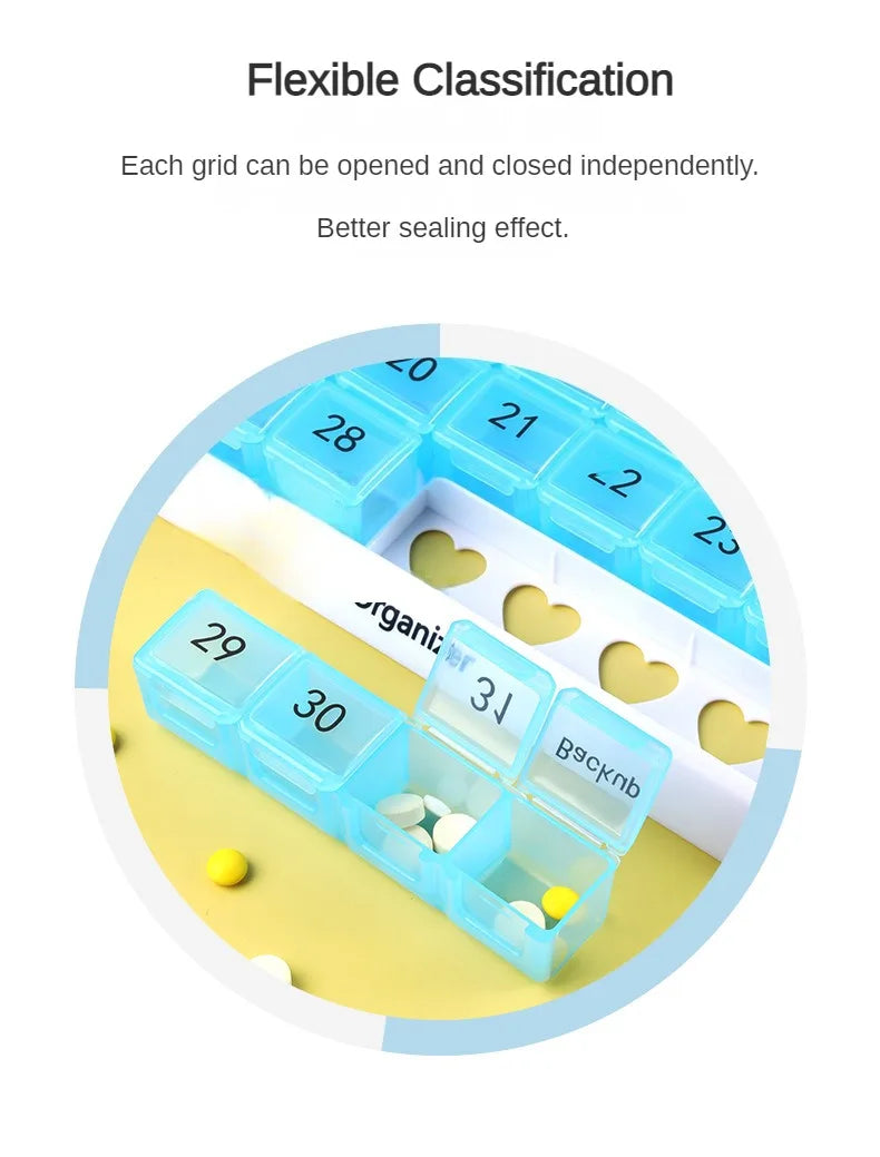 Portable 31 Days Medicine Box With Detachable Compartments