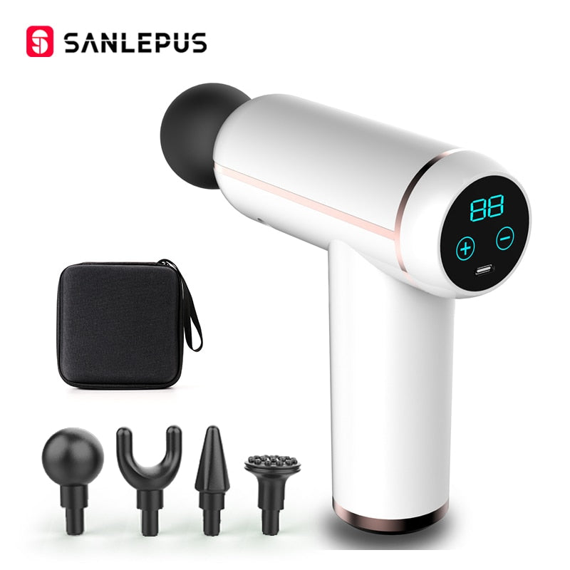 SANLEPUS Portable USB/ LCD deep tissue percussion massage gun for aching muscles.