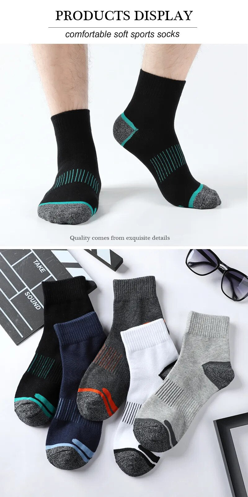 5 Pairs Of High Quality Men's Casual Cotton Breathable Socks Size 38-45..
