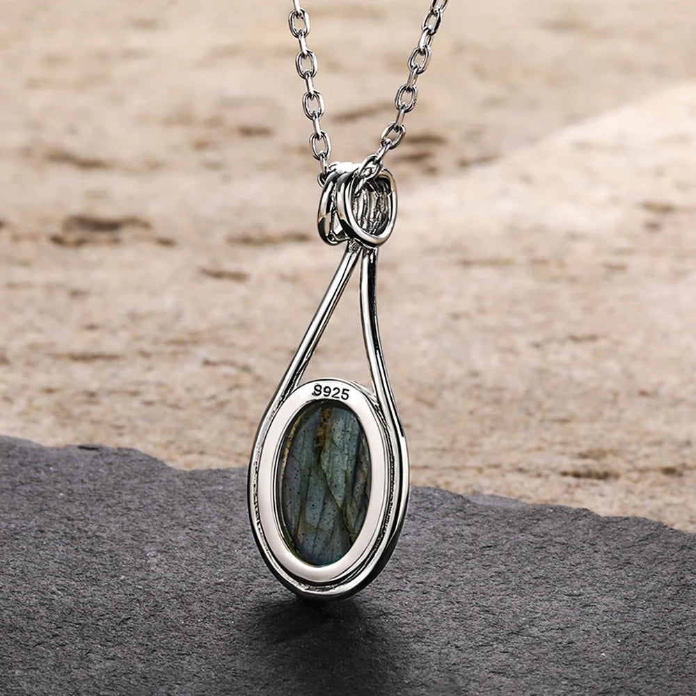Oval 10X14MM  Sterling Silver Platinum Natural Labradorite Pendants