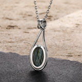 Oval 10X14MM  Sterling Silver Platinum Natural Labradorite Pendants