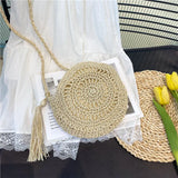 Women's Crossbody Straw Bag With Tassel