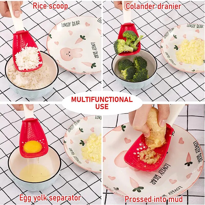 Multifunctional Cooking Strainer/Scoop/Garlic Press Spoon.