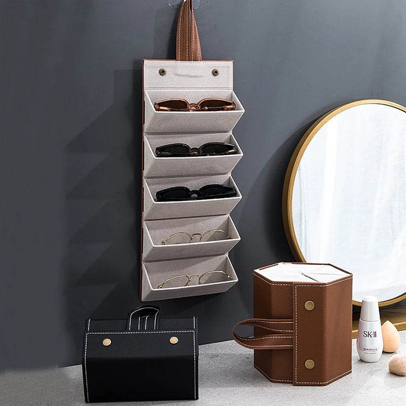 PU Leather Portable Storage Case For 5 Pairs of Glasses