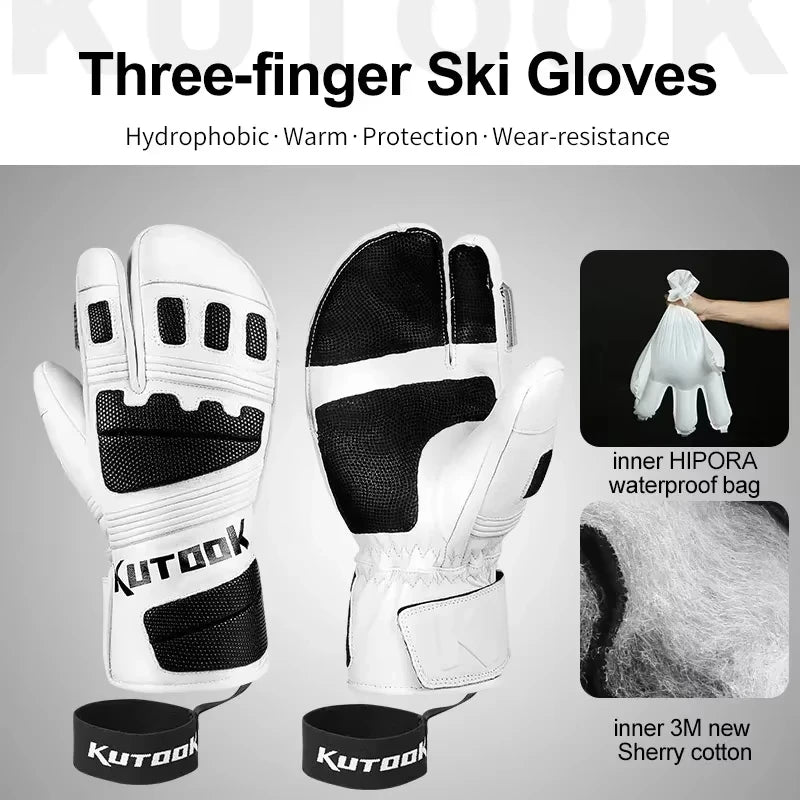 KUTOOK Men's Goatskin Leather Waterproof Thermal Gloves