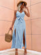 Elegant Sleeveless V Neck Maxi Dress With Slit on the Side.