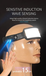 Motion Sensor COB LED USB Rechargeable Head Lamp with Built-in Battery