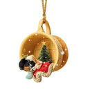 Hanging Christmas Tree Decorations Of Cute Dog sleeping in Cup.