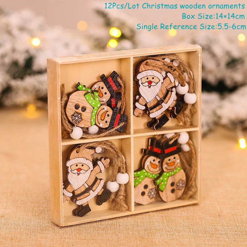 4-12pcs Wooden Christmas Tree Pendants Ornaments