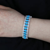 17-19CM Platinum Plated Turquoise Blue With White CZ Stone Tennis Bracelet