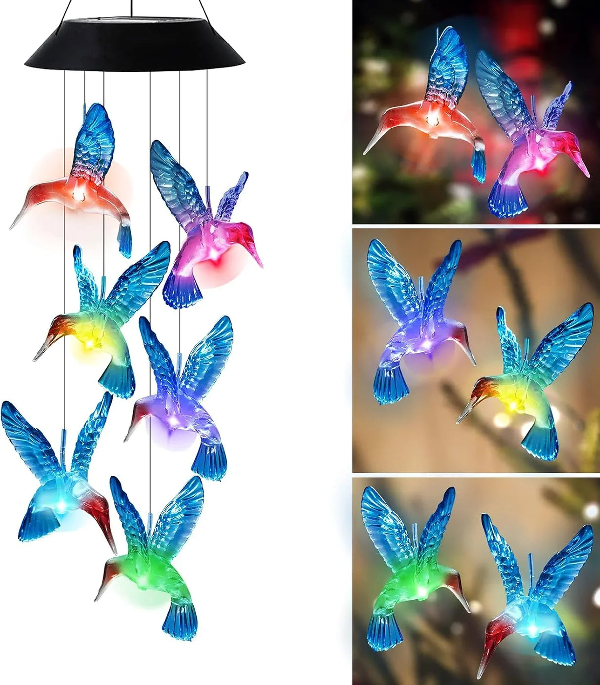 Outdoor Solar Charging Waterproof Hummingbird/Owl Wind Chime Light