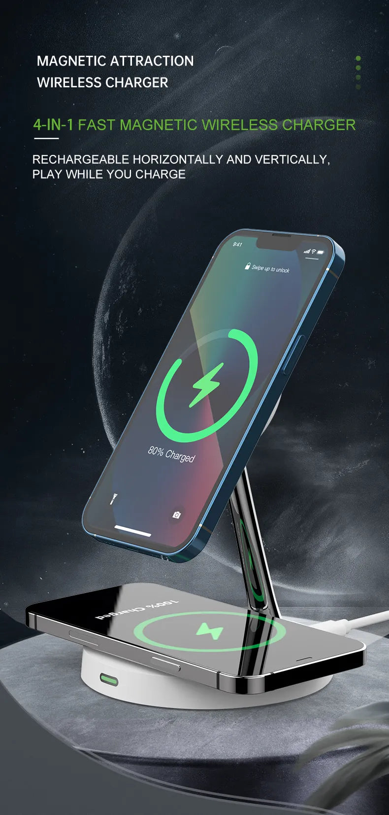 30W Magnetic Wireless Charger For iPhone 15, 14, 13, 12 Or Pro Max Charging Station For Apple Watch And Airpods.