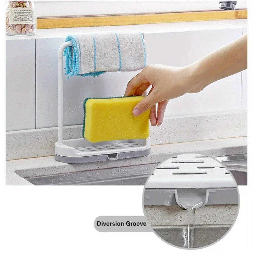 1PC Plastic Kitchen Towel Storage Rack With Sponge Drain Shelf